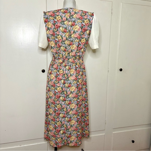 Vintage 80s Floral Cottagecore Short Sleeve Blousey A Line Midi Dress - Picture 6 of 10